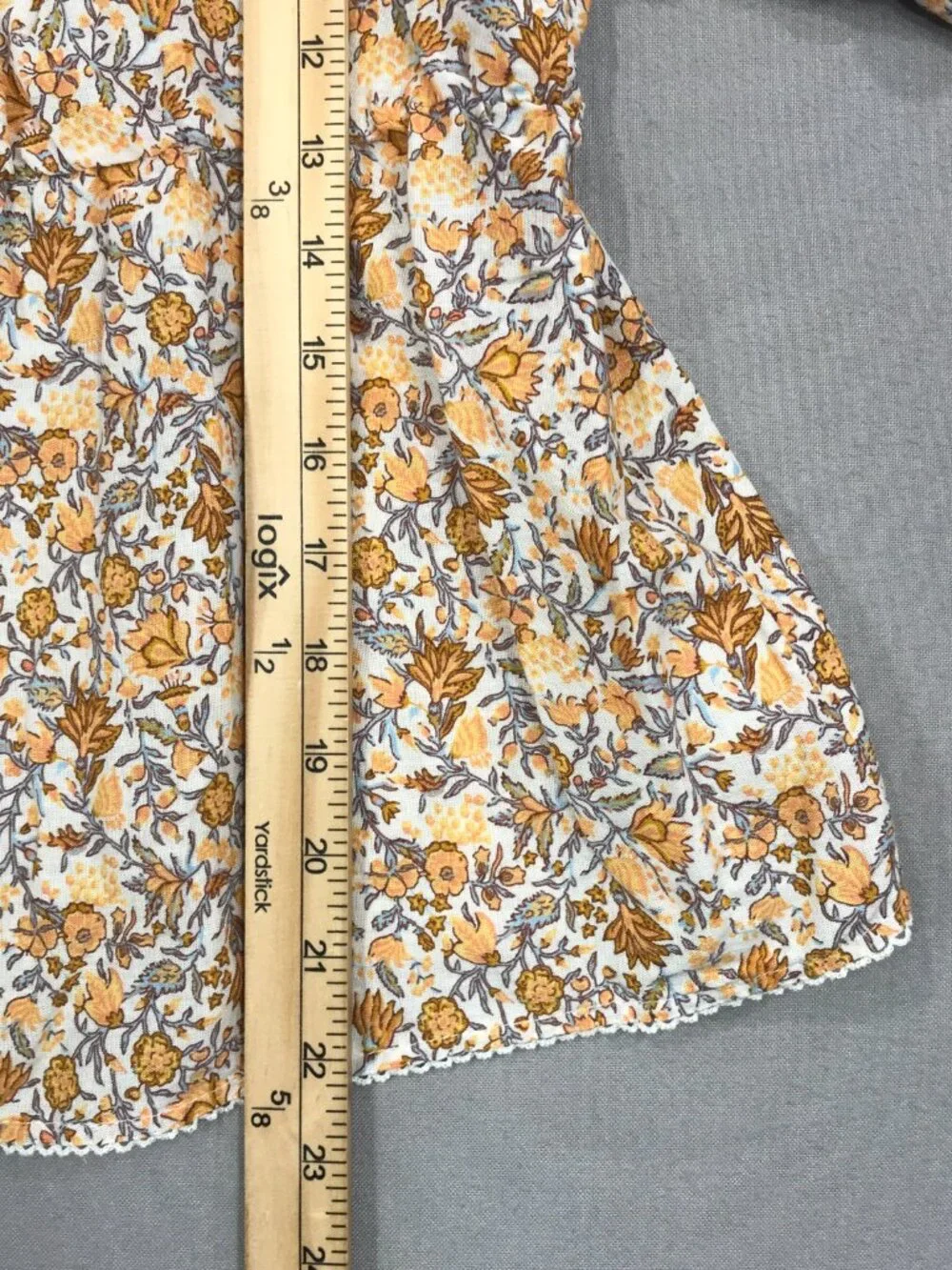 Old Navy Top Womens Large Brown Floral Babydoll Blouse Scoop Smocked Puff Sleeve